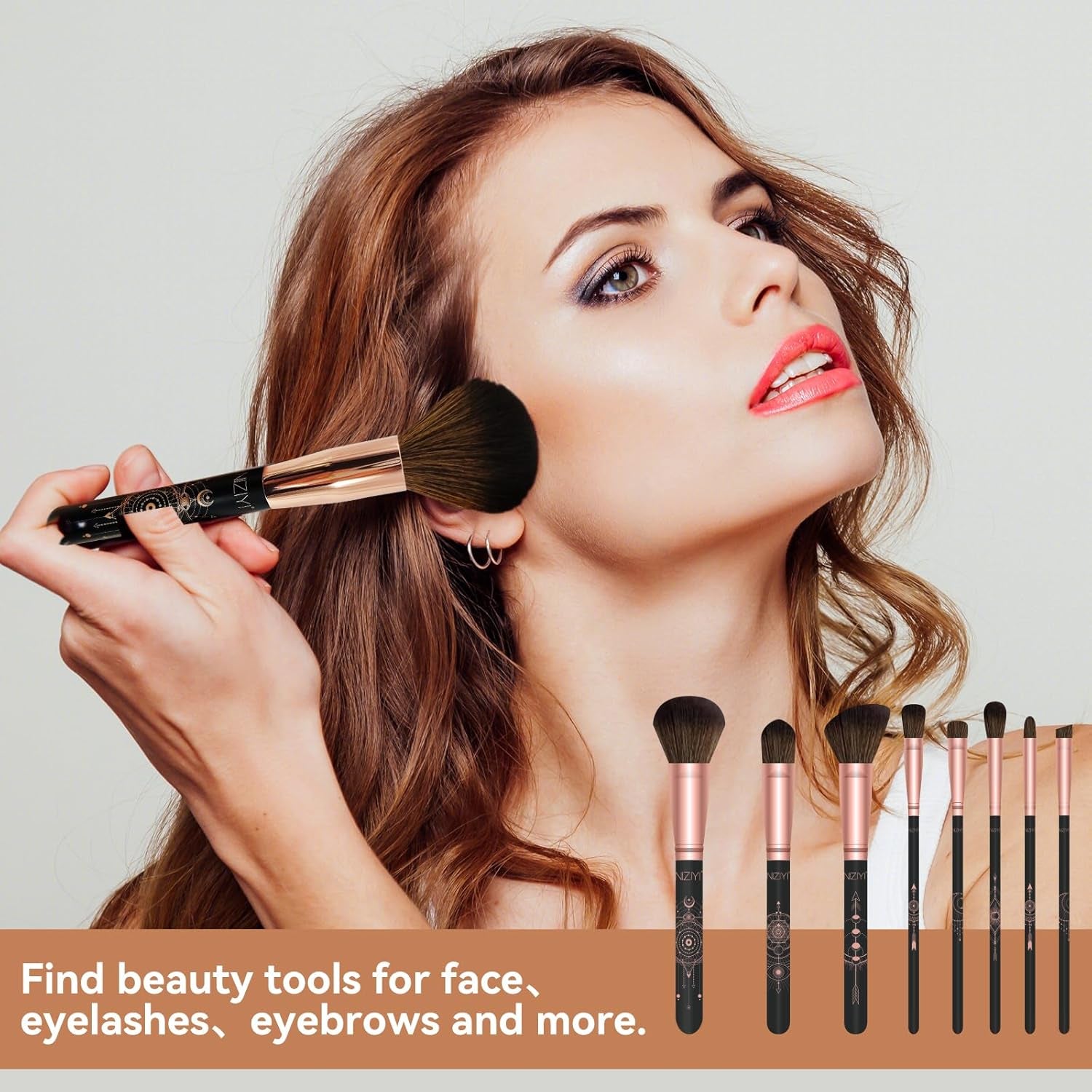 Makeup Brush Set 11Pcs with Eyelash Curler & Eyebrow Tweezers, Makeup Brushes with Eyeshadow, Foundation,Powder Puff, Highlighter, Concealer, Blusher, Powder Brush, Make up Kits for Adults