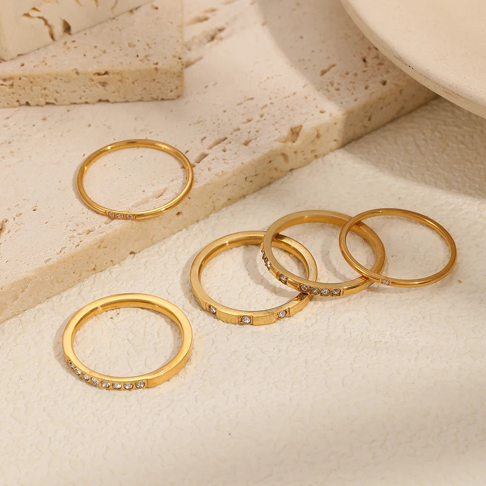 Tarnish Free Dainty Rings Stainless Steel 18K Gold Plated Knuckle Rings for Lady Waterproof Minimalist Gold Rings for Women