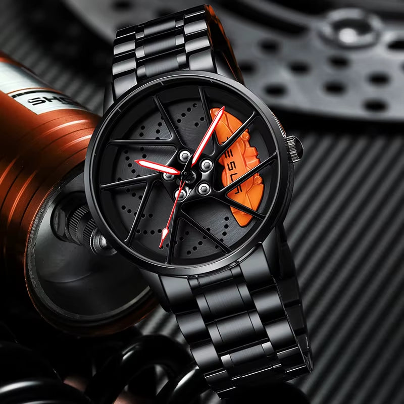 Top Brand Mens Watch Luxury Sports Car Watches 3D Rotating Hub Wheel Wristwatches Waterproof Creative Design Men'S Watch Reloj