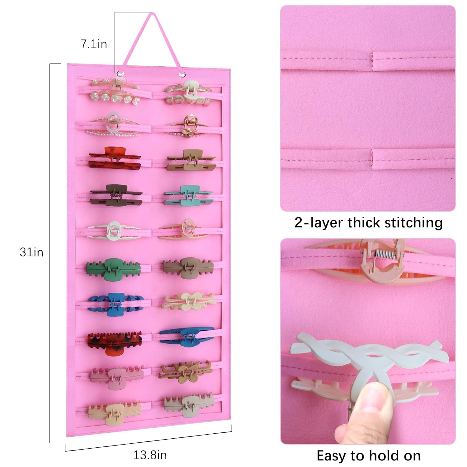 Hair Clip Organizer for Women & Girls - Hanging Mount Hair Claw Clip Holder & Stand Storage for Wall, Door, Closet