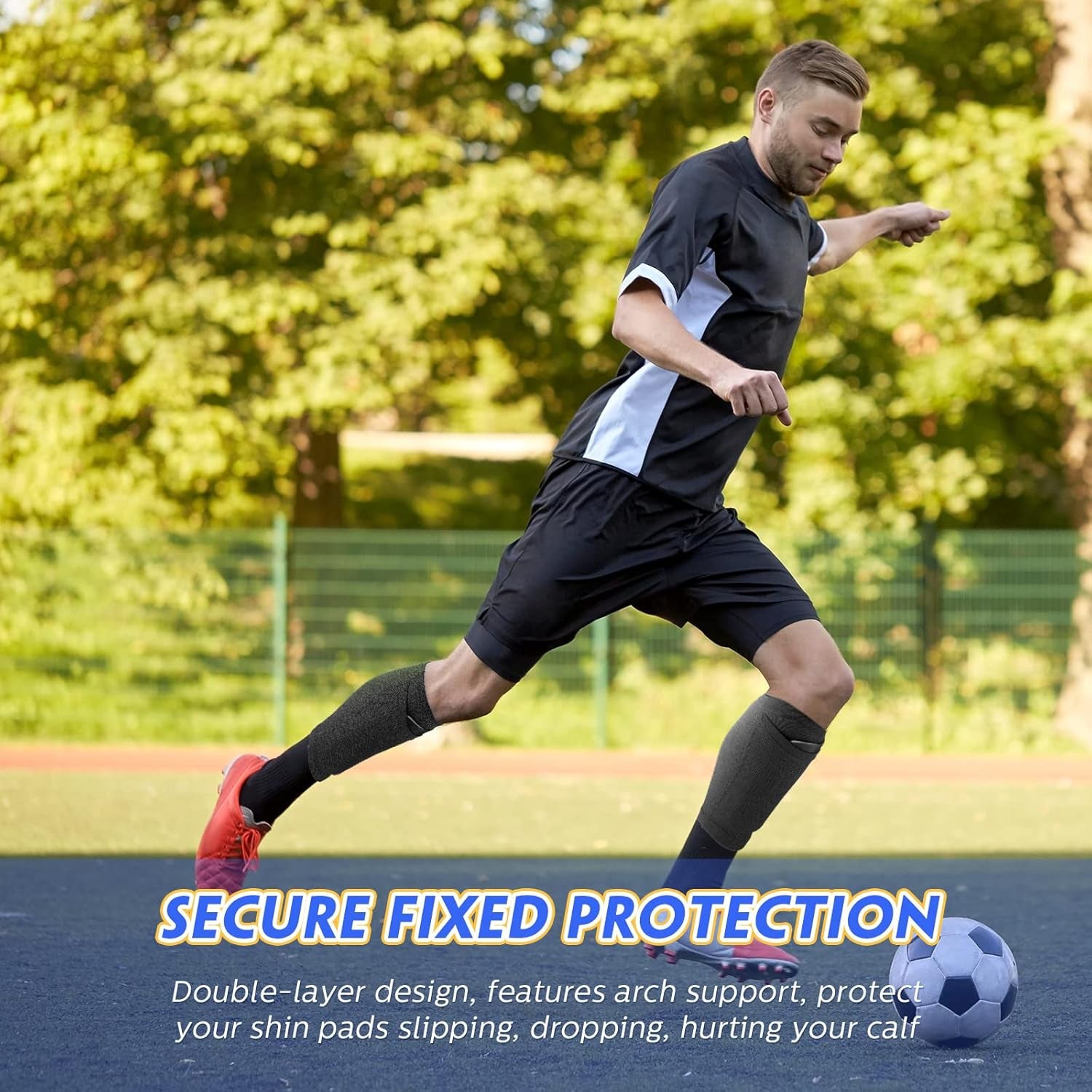 Soccer Shin Guards Sleeves 4 Pairs Flexible Soccer Shin Guard Leg Performance Support Polyester Soccer Shin Guard Sleeve Holder with Pocket for Soccer Sport(Black,L)