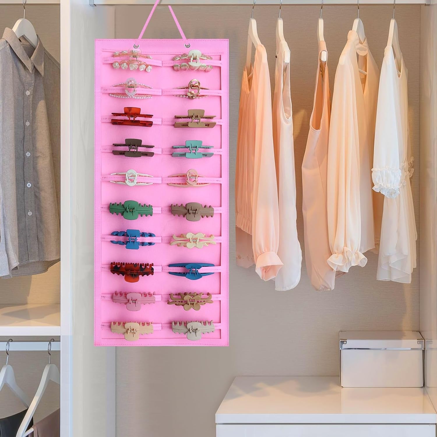 Hair Clip Organizer for Women & Girls - Hanging Mount Hair Claw Clip Holder & Stand Storage for Wall, Door, Closet