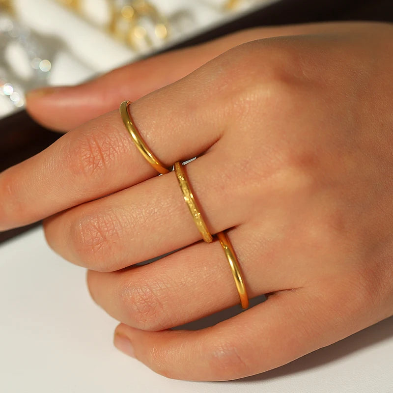 Tarnish Free Dainty Rings Stainless Steel 18K Gold Plated Knuckle Rings for Lady Waterproof Minimalist Gold Rings for Women