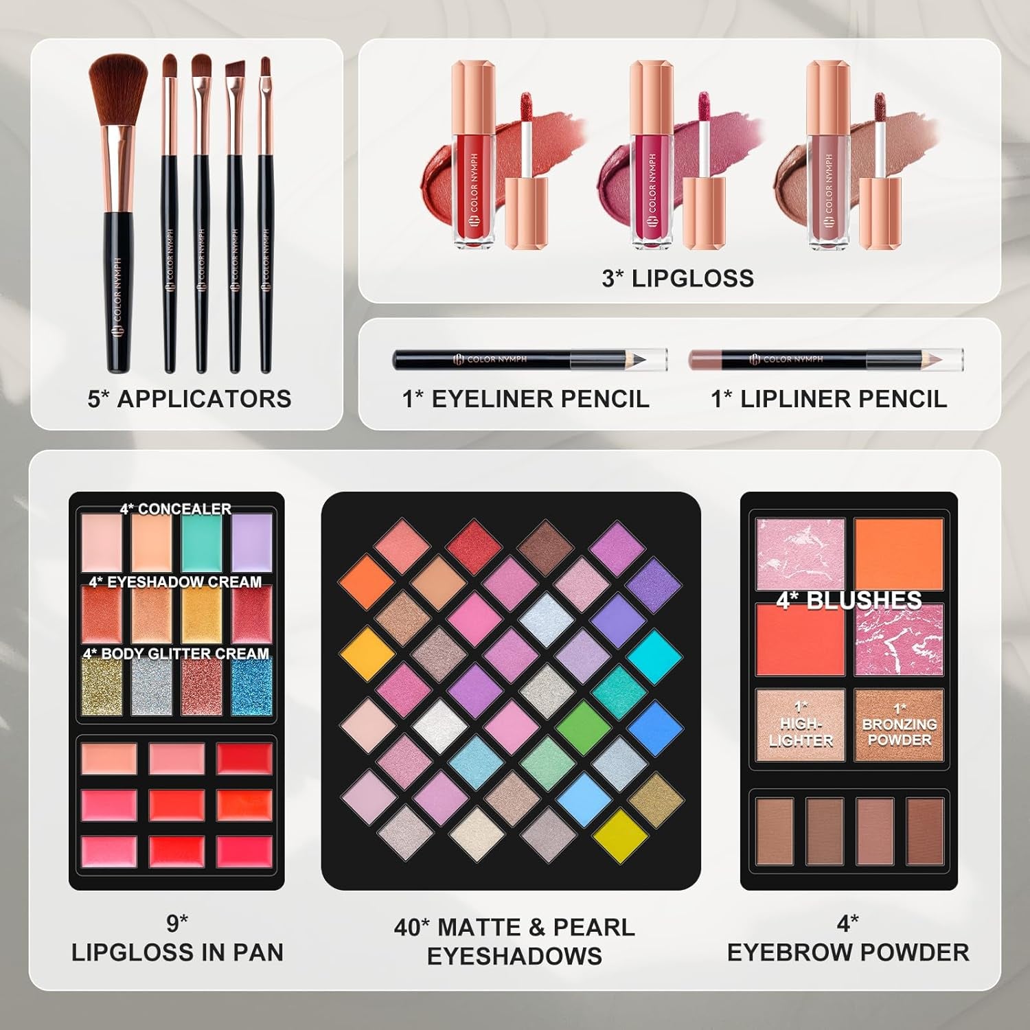 Makeup Kit for Women,All in One Makeup Gift Set for Girls in Cosmetic Train Case (Black) with Mirror,Full Cosmetic Kit Includes Eyeshadow Palette,Lipgloss,Blushes,Pencil,Brush Applicators