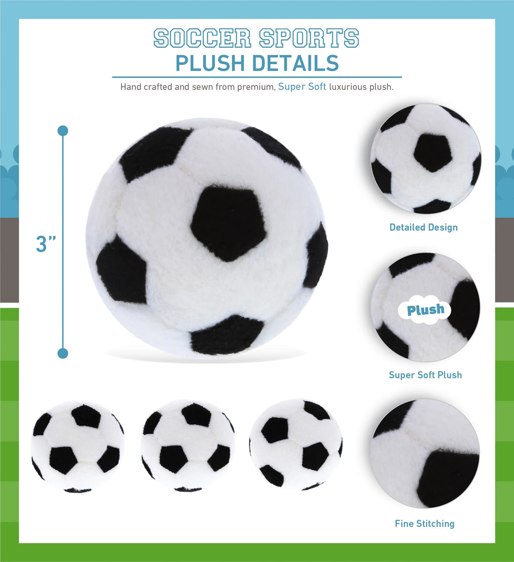 Sport Plush Ball - Small Stuffed Sports Balls for Kids, Cute Squishy Soft Ball Toys for Throwing, Playing Catch, Playtime Plush Balls for Baby Boys and Girls Bedroom Decor - 3 Inch Soccer Ball