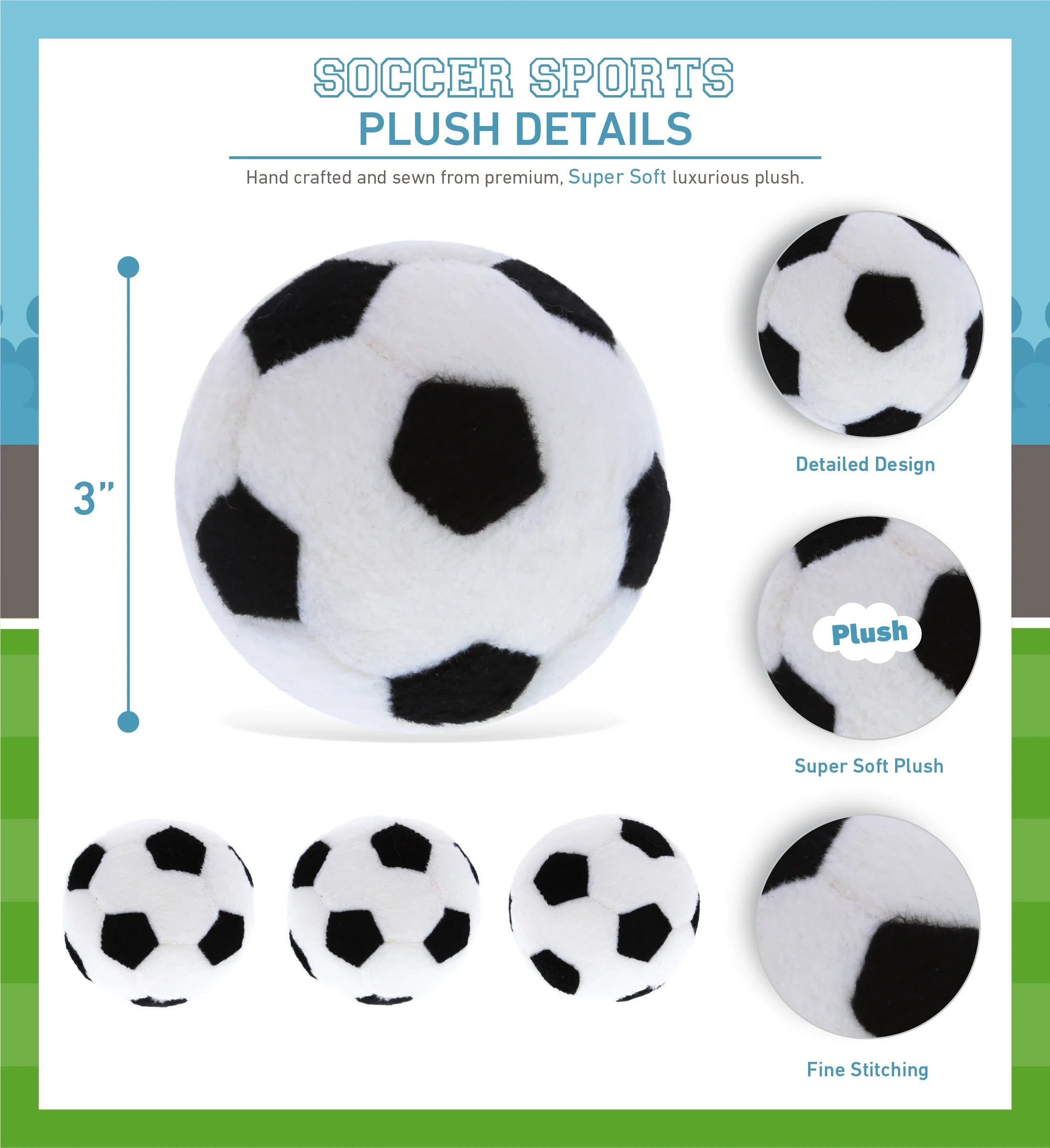 Sport Plush Ball - Small Stuffed Sports Balls for Kids, Cute Squishy Soft Ball Toys for Throwing, Playing Catch, Playtime Plush Balls for Baby Boys and Girls Bedroom Decor - 3 Inch Soccer Ball