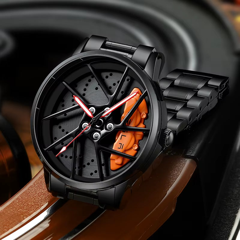 Top Brand Mens Watch Luxury Sports Car Watches 3D Rotating Hub Wheel Wristwatches Waterproof Creative Design Men'S Watch Reloj