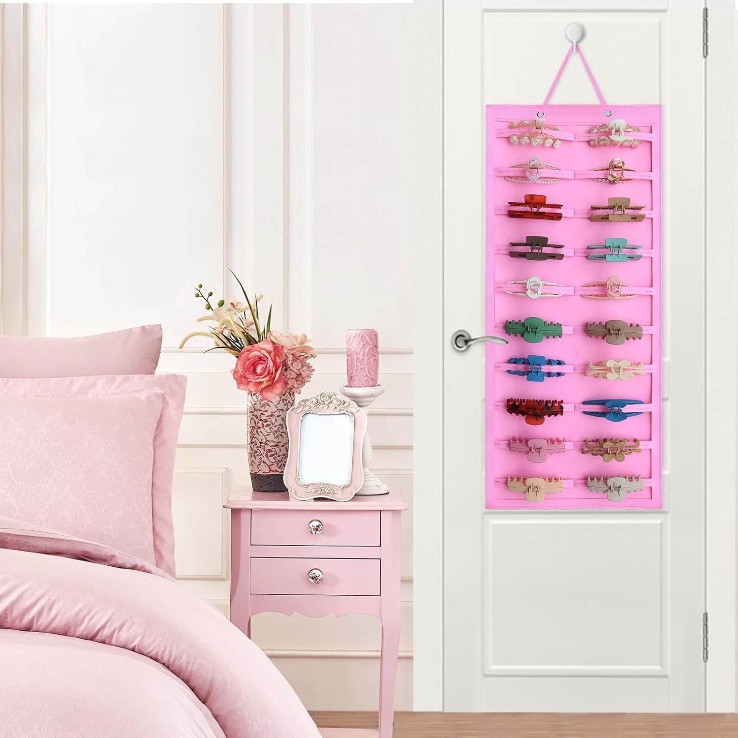 Hair Clip Organizer for Women & Girls - Hanging Mount Hair Claw Clip Holder & Stand Storage for Wall, Door, Closet