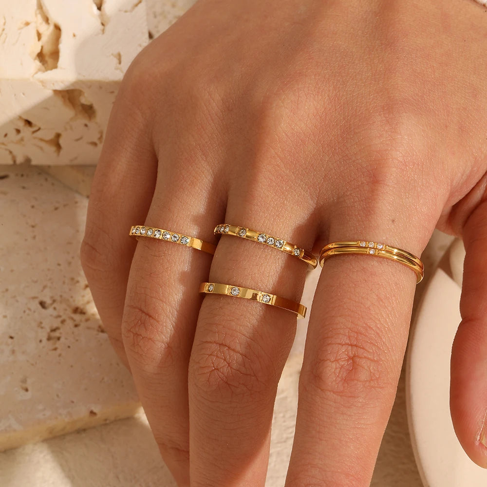 Tarnish Free Dainty Rings Stainless Steel 18K Gold Plated Knuckle Rings for Lady Waterproof Minimalist Gold Rings for Women