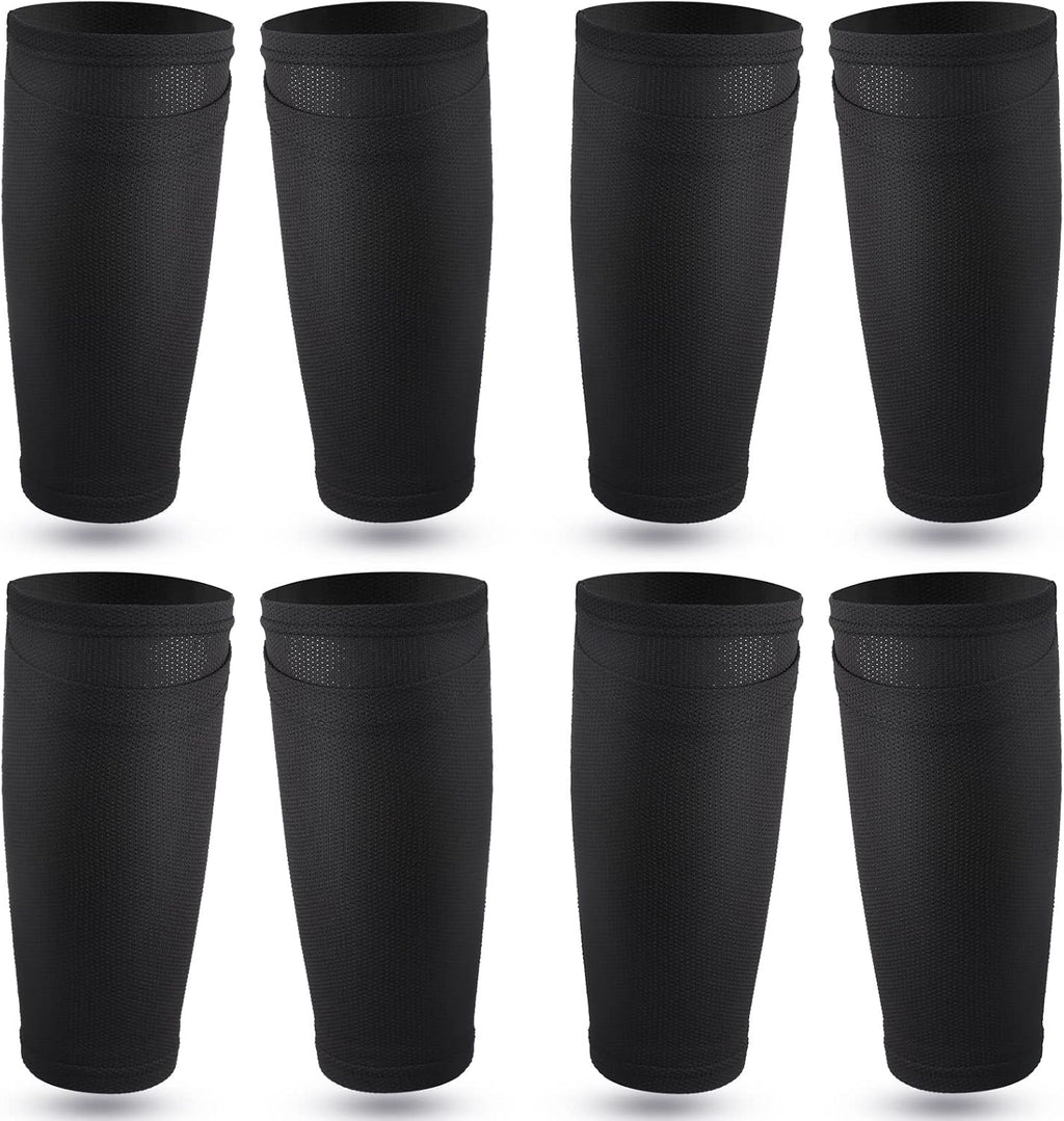 Soccer Shin Guards Sleeves 4 Pairs Flexible Soccer Shin Guard Leg Performance Support Polyester Soccer Shin Guard Sleeve Holder with Pocket for Soccer Sport(Black,L)