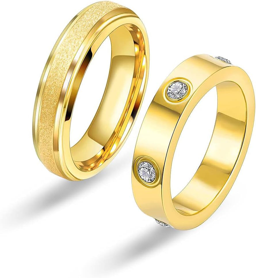 2Pcs Love Friendship Ring for Women - 18K Gold Plated Stainless Steel Promise Ring with 5A+ Cubic Zirconia Stones Jewelry Wedding Birthday Couples Valentine'S Day Gift