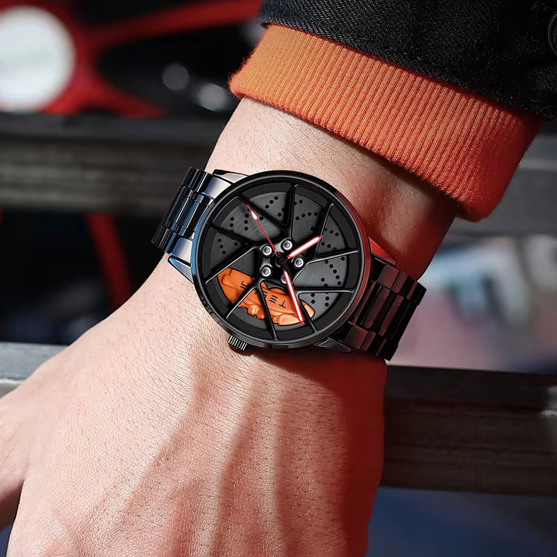 Top Brand Mens Watch Luxury Sports Car Watches 3D Rotating Hub Wheel Wristwatches Waterproof Creative Design Men'S Watch Reloj