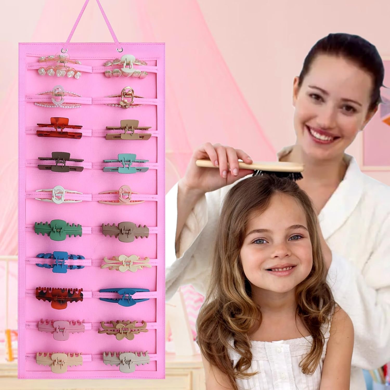 Hair Clip Organizer for Women & Girls - Hanging Mount Hair Claw Clip Holder & Stand Storage for Wall, Door, Closet
