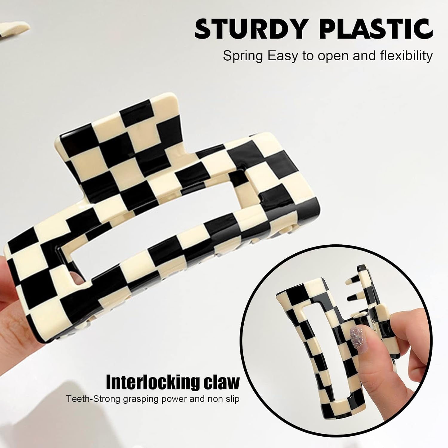 Checker Claws Tortoise Barrettes Claw Clips for Women'S Hair - Acetate Material, Classic Lattice Pattern, No-Slip Grip, Square Hair Claw Clips, Wide Occasion, Large Hair Accessories for Girls